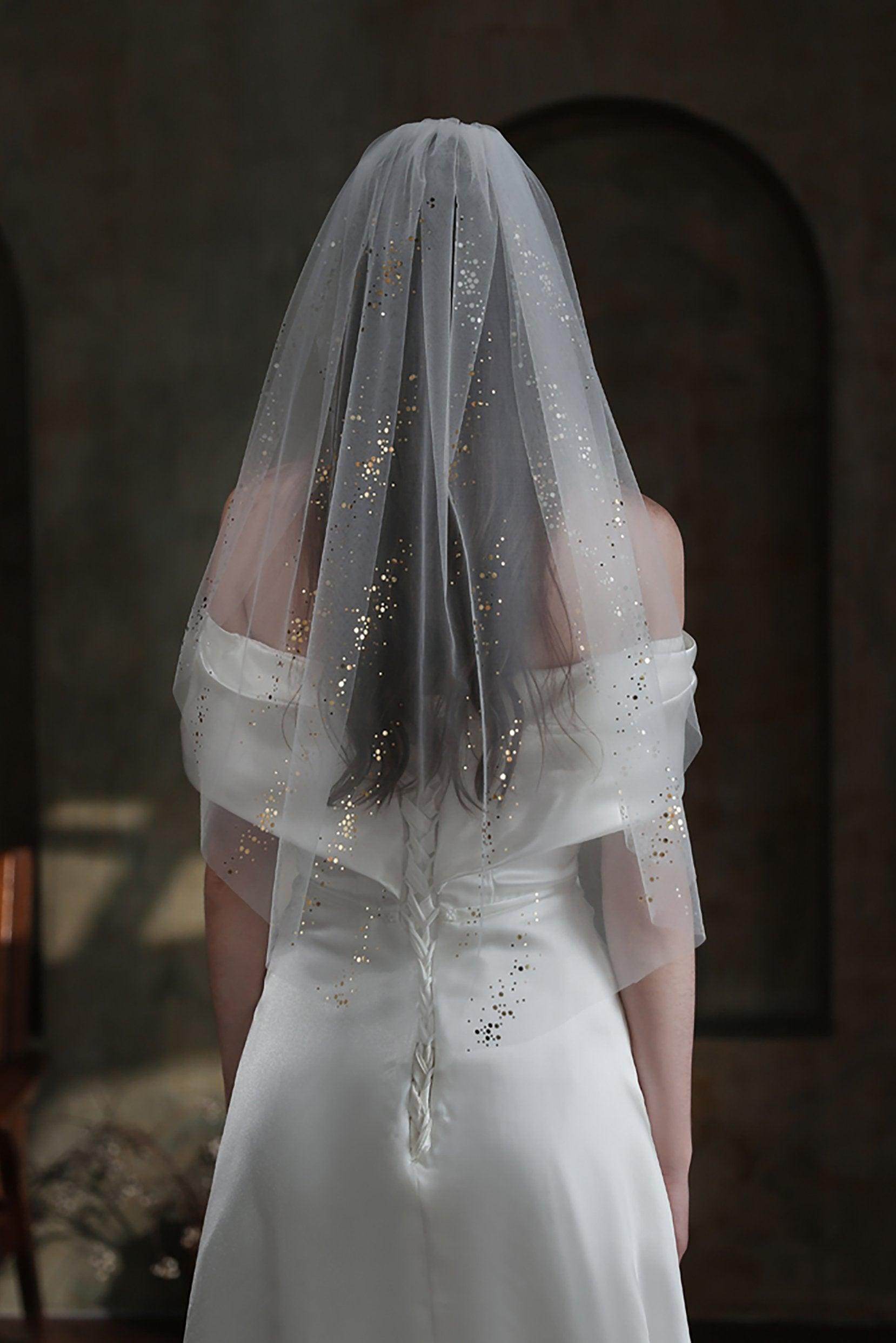 One-tier Cut Edge Tulle Waist Veils with Sequin CV0314 - COCOMELODY